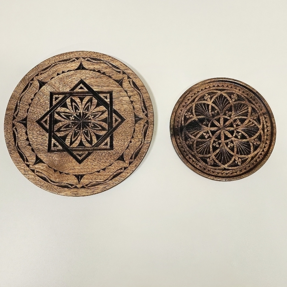 Vintage Signed Hand Carved Wooden-Resin Decor Set